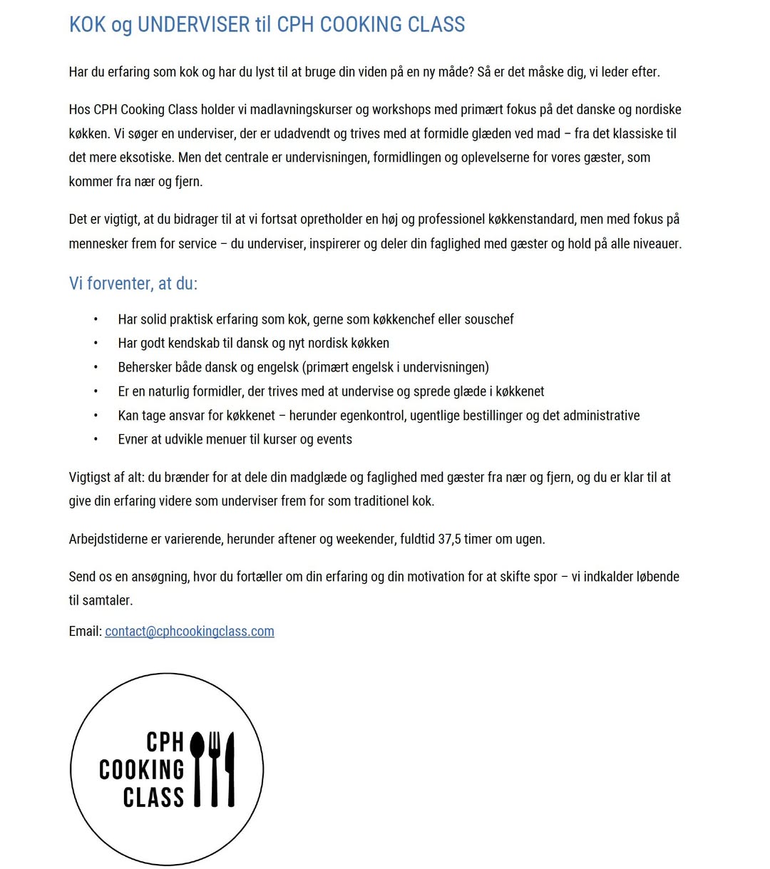 Kok og underviser til CPH Cooking Class hos CPH Cooking Class billede 1