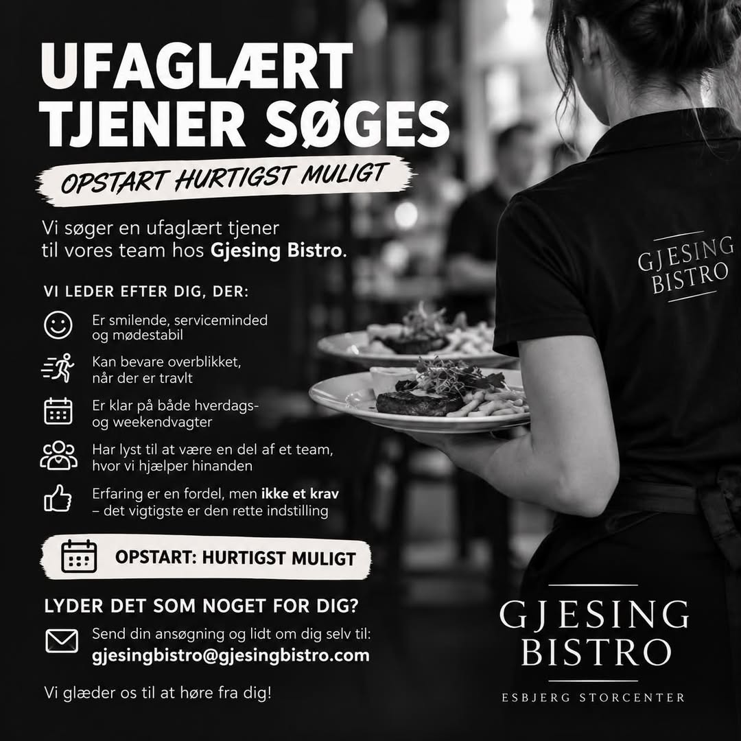 Ufaglært tjener til Gjesing Bistro hos Gjesing Bistro billede 1