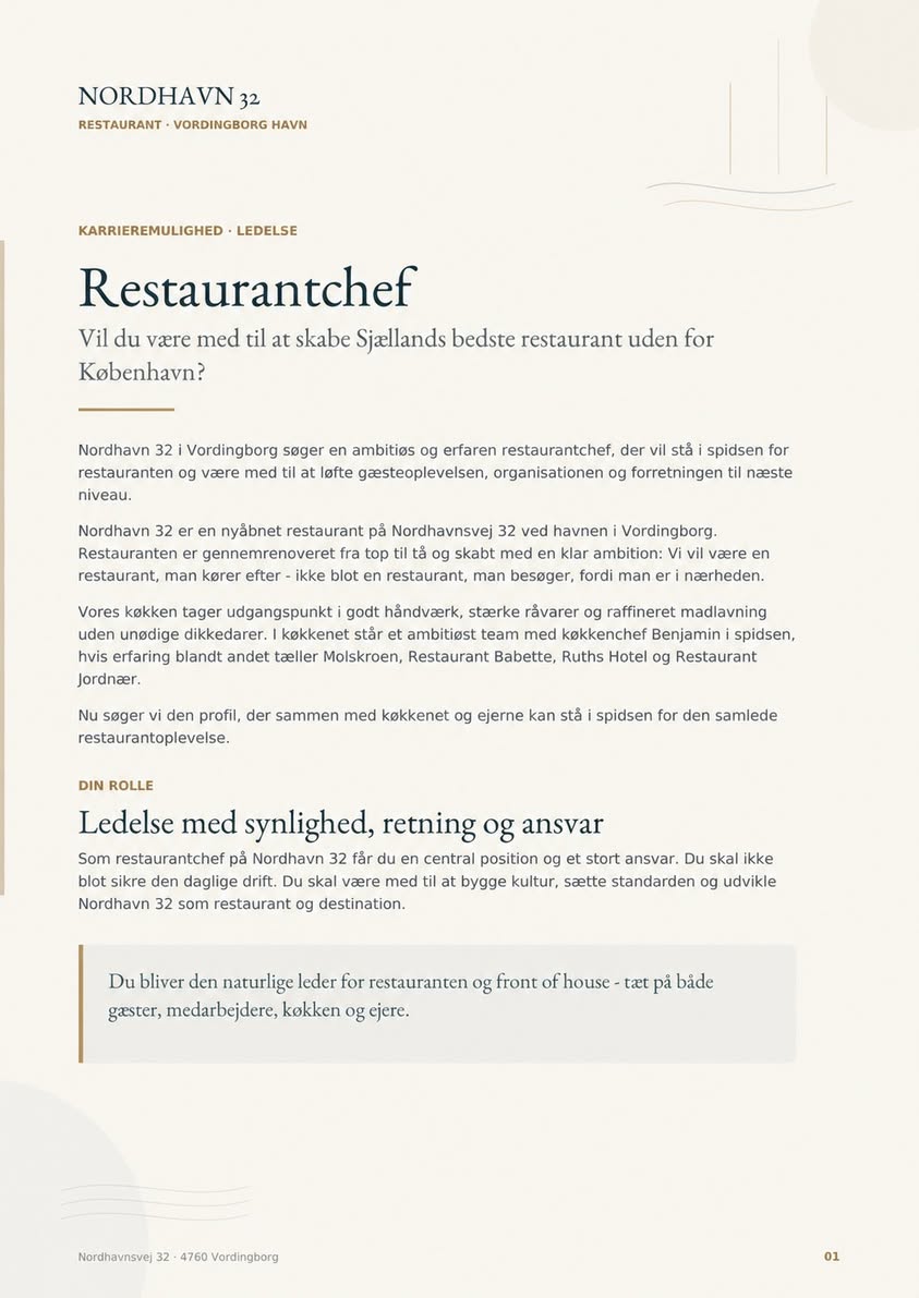 Restaurantchef til Nordhavn 32 hos Restaurant Nordhavn 32 billede 1