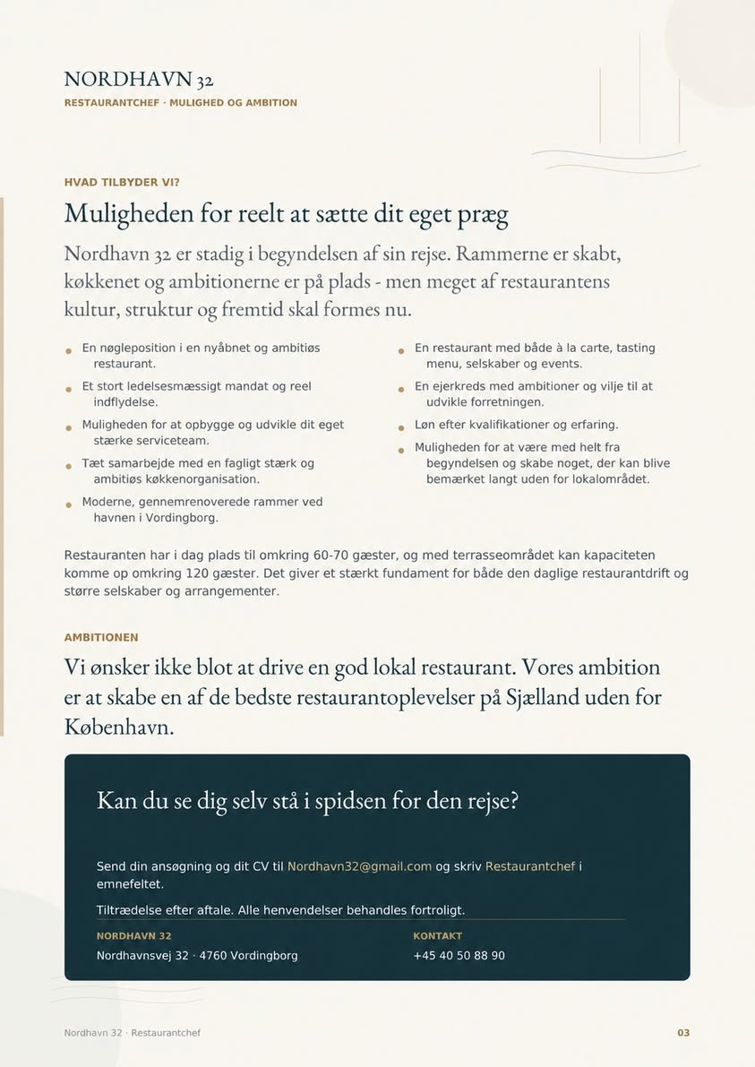 Restaurantchef til Nordhavn 32 hos Restaurant Nordhavn 32 billede 3